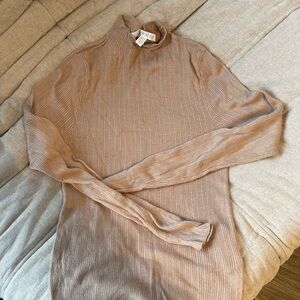 Women's Long Sleeve Ribbed Top - Tan